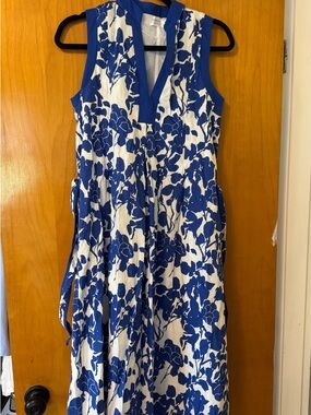 Blue and White Floral V-Neck Nursing Midi Dress